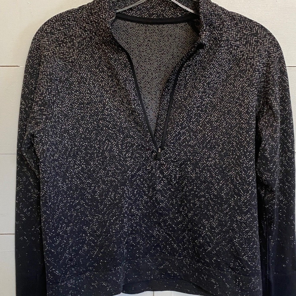 Lululemon Rest Less Half Zip Pullover Herringbone Black White Women Size 8‎ - Picture 8 of 13